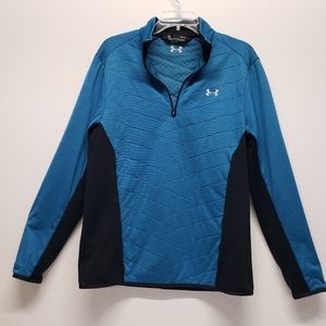 Under Armour ColdGear Mens Size Medium Blue 1/4 Zip Pullover Quilted Loose Fit